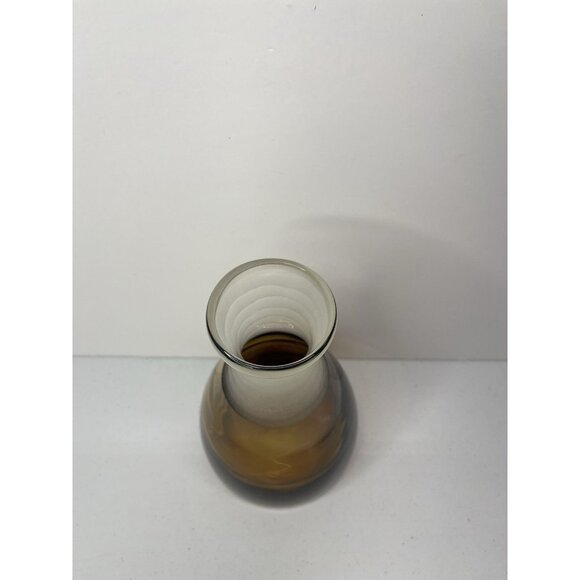 Mid Century Modern Ombre Amber Hand Blown Glass Vase Frosted Robbed Neck - Picture 2 of 9